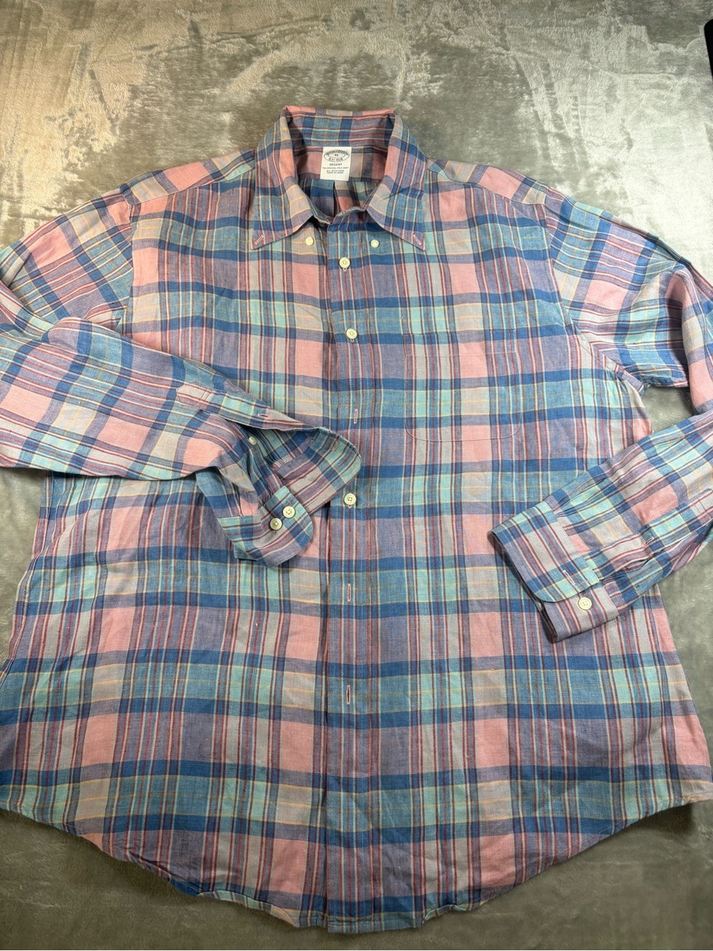 Brooks Brothers 100% Irish Linen Plaid Button Down Size XL